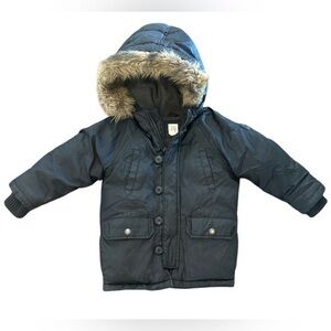 GAP Kids Puffer Jacket - Dark Blue with Faux Fur Trim